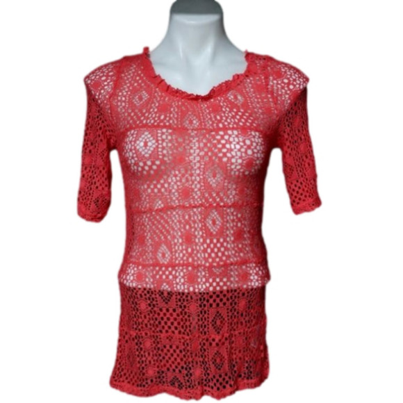 Free People Intimately Free Crochet Top Size Medium Watermelon - Picture 1 of 5